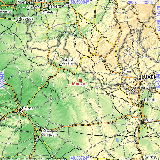 Topographic map of Mouzon