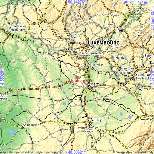 Topographic map of Moutiers