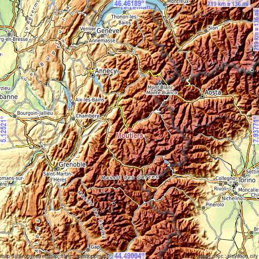 Topographic map of Moûtiers