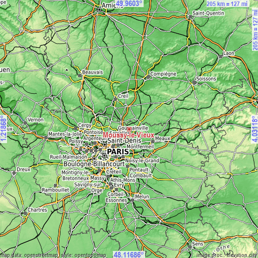 Topographic map of Moussy-le-Vieux