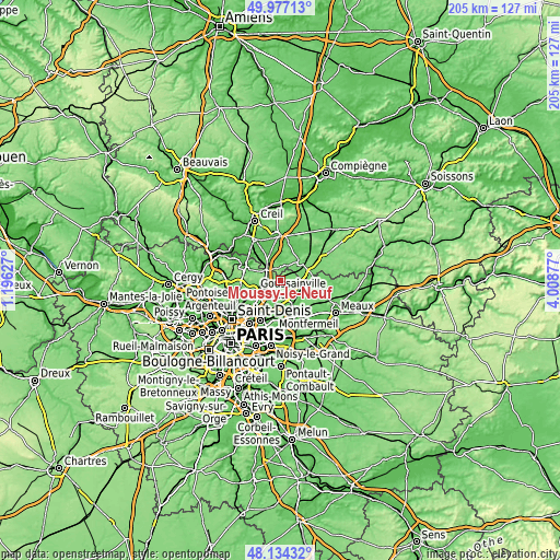 Topographic map of Moussy-le-Neuf