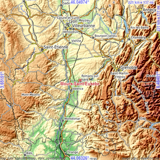 Topographic map of Mours-Saint-Eusèbe