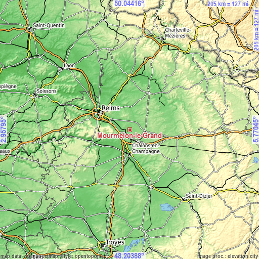 Topographic map of Mourmelon-le-Grand