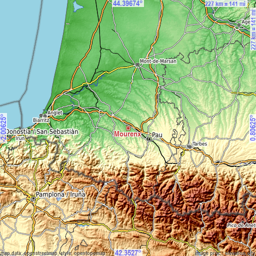 Topographic map of Mourenx