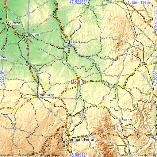 Topographic map of Moulins