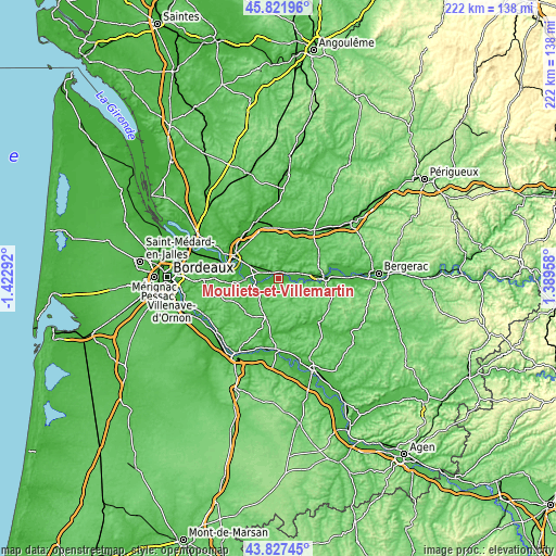 Topographic map of Mouliets-et-Villemartin