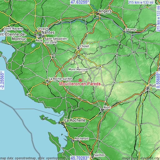 Topographic map of Mouilleron-en-Pareds