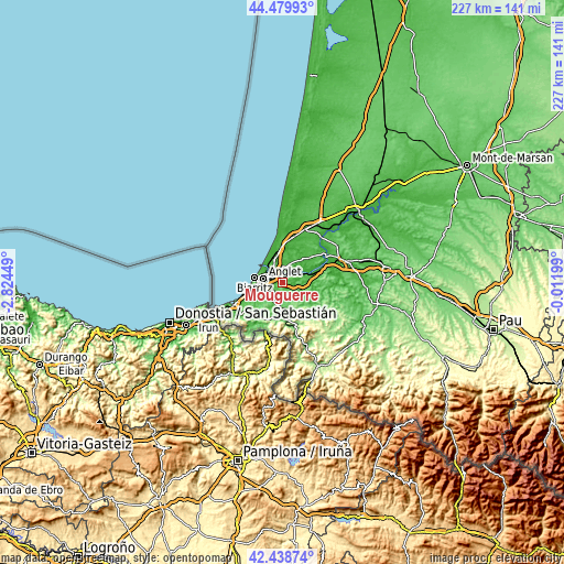 Topographic map of Mouguerre