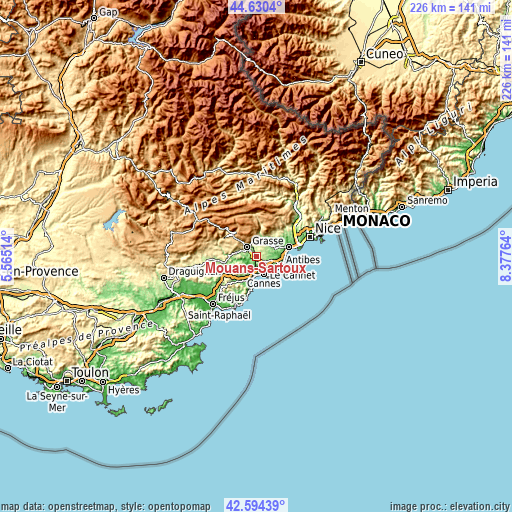 Topographic map of Mouans-Sartoux