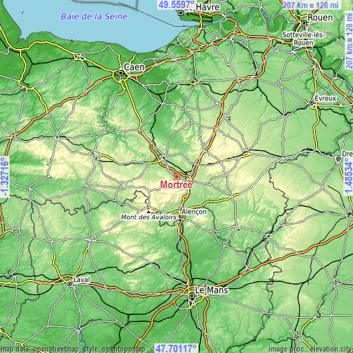 Topographic map of Mortrée