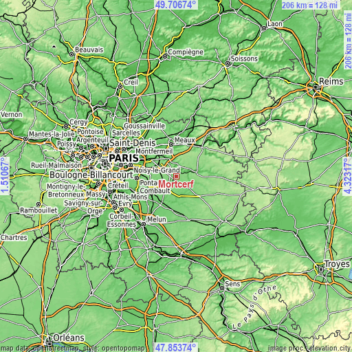 Topographic map of Mortcerf