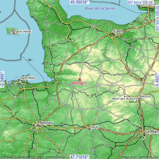 Topographic map of Mortain