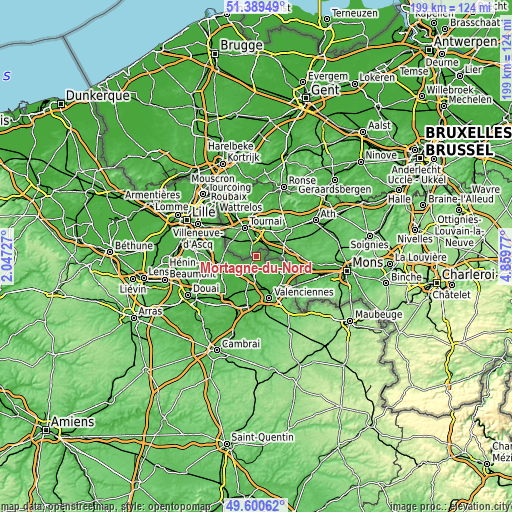 Topographic map of Mortagne-du-Nord