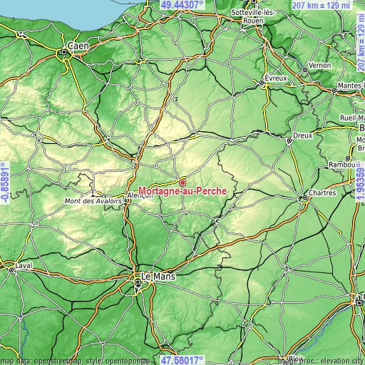 Topographic map of Mortagne-au-Perche