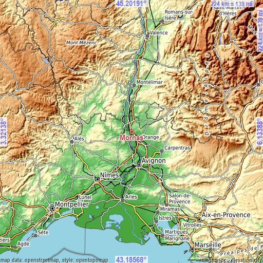 Topographic map of Mornas