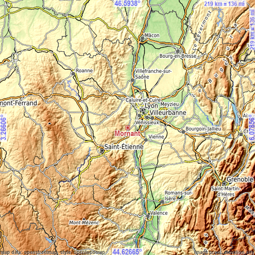 Topographic map of Mornant