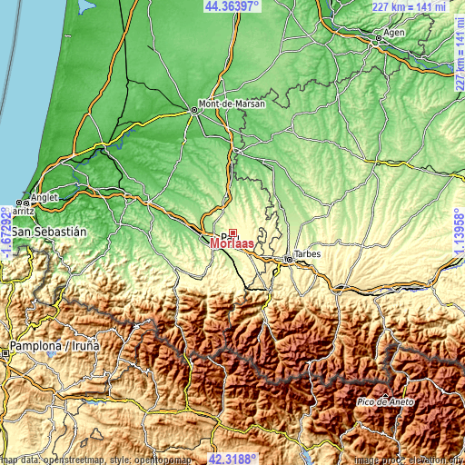 Topographic map of Morlaas