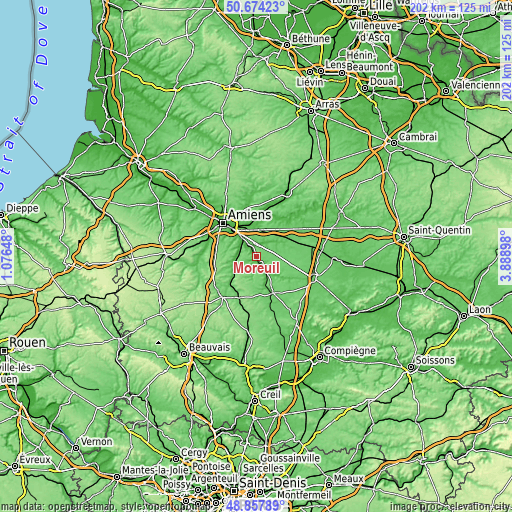 Topographic map of Moreuil