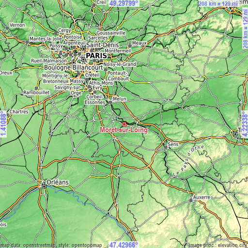 Topographic map of Moret-sur-Loing