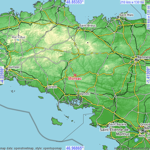 Topographic map of Moréac