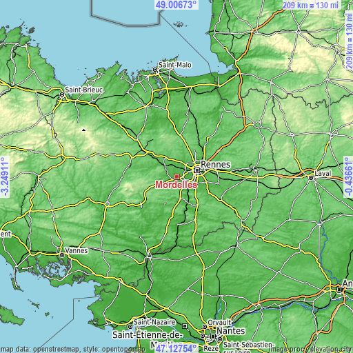 Topographic map of Mordelles