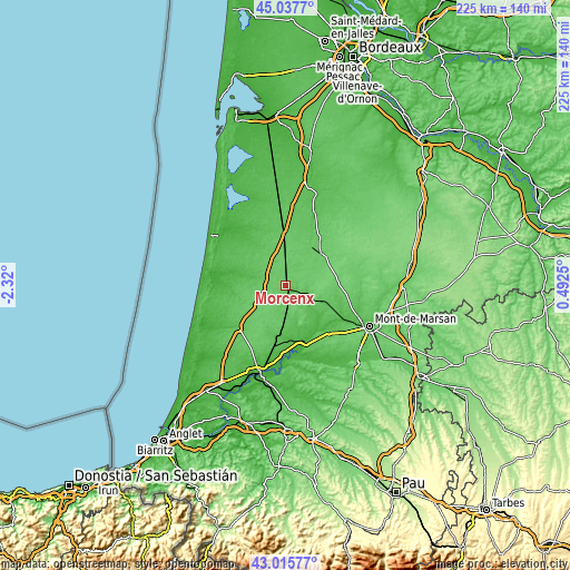 Topographic map of Morcenx