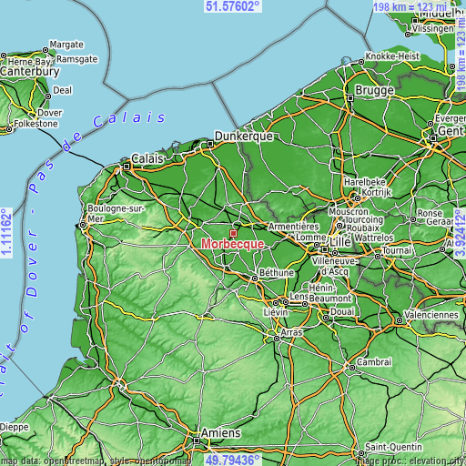 Topographic map of Morbecque