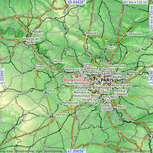 Topographic map of Morainvilliers