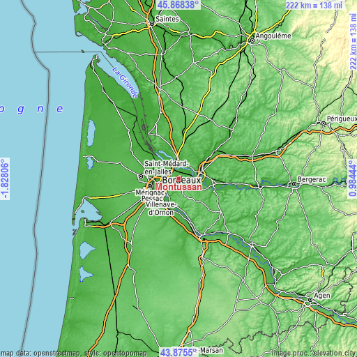 Topographic map of Montussan