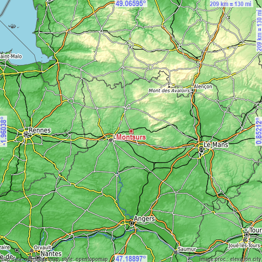 Topographic map of Montsûrs