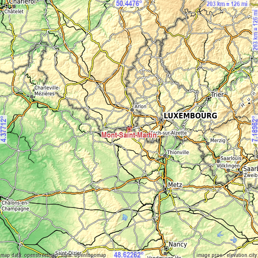 Topographic map of Mont-Saint-Martin