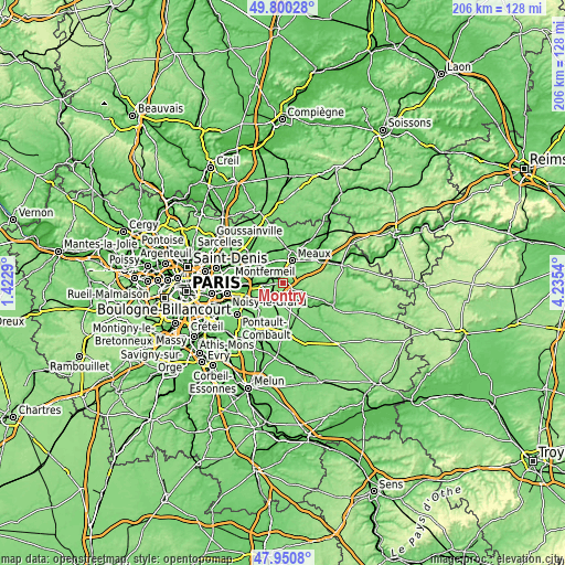 Topographic map of Montry