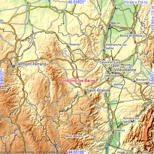 Topographic map of Montrond-les-Bains