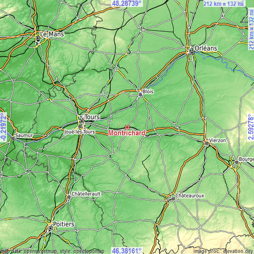 Topographic map of Montrichard