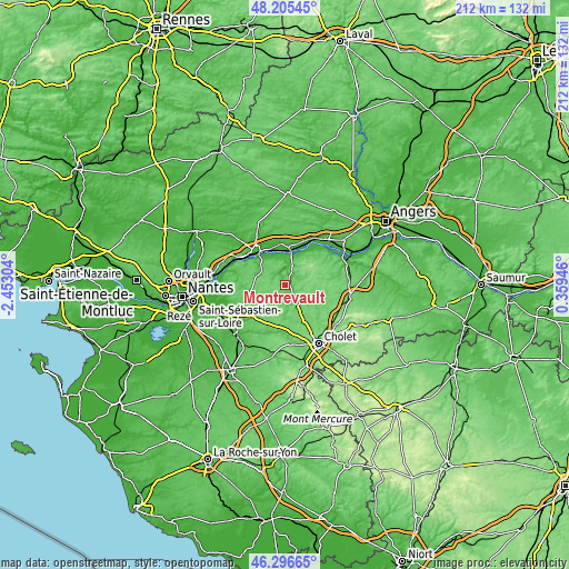 Topographic map of Montrevault