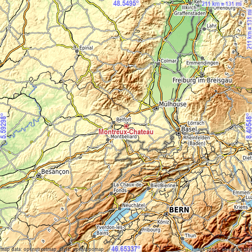 Topographic map of Montreux-Château
