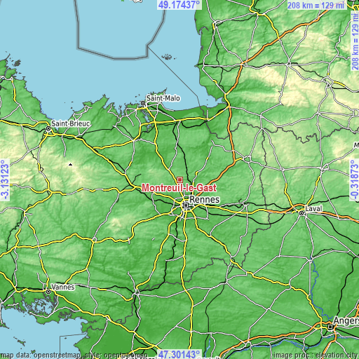 Topographic map of Montreuil-le-Gast