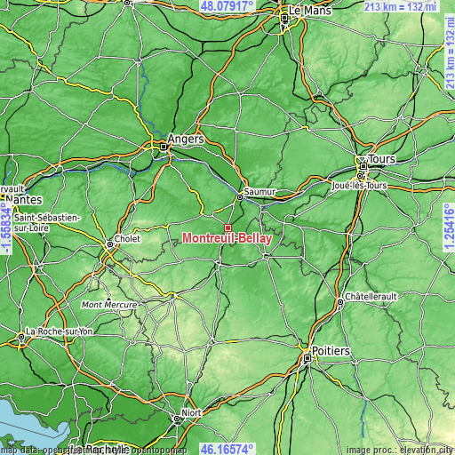 Topographic map of Montreuil-Bellay