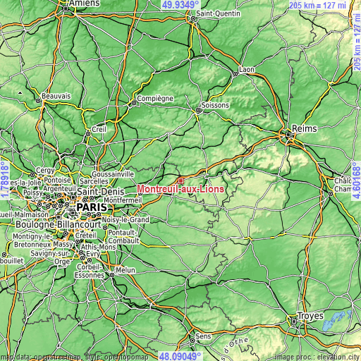 Topographic map of Montreuil-aux-Lions