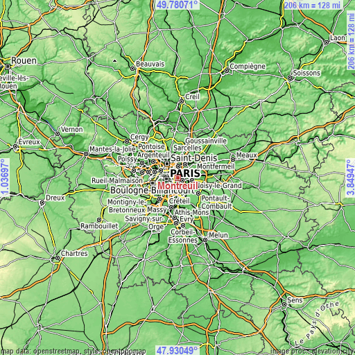 Topographic map of Montreuil