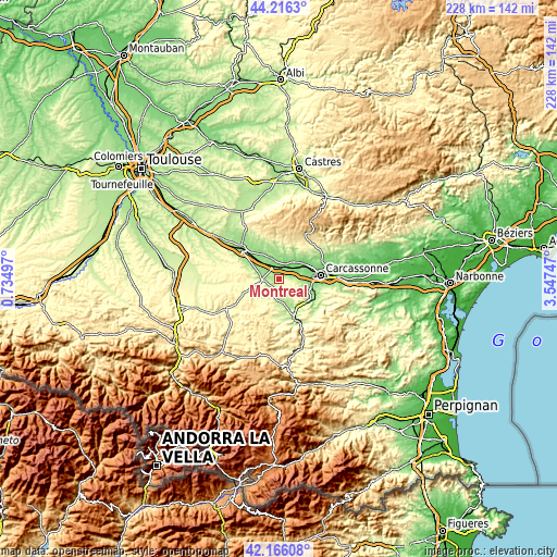 Topographic map of Montréal