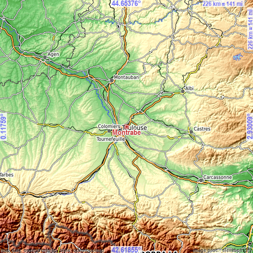 Topographic map of Montrabé