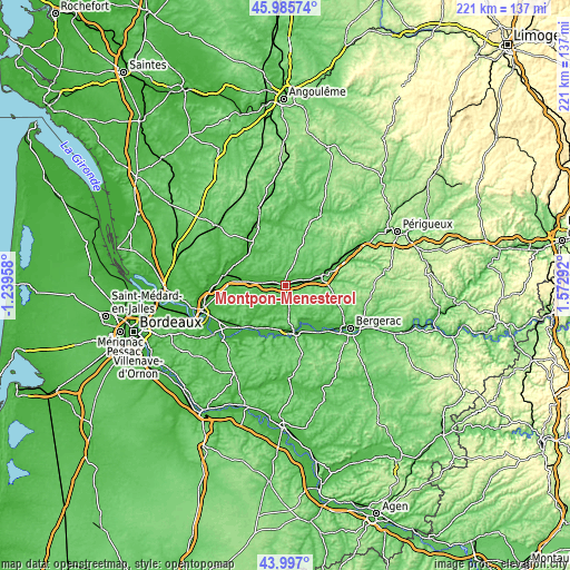 Topographic map of Montpon-Ménestérol