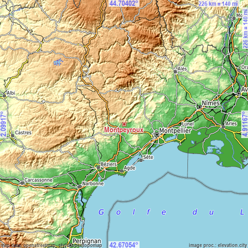 Topographic map of Montpeyroux