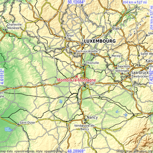 Topographic map of Montois-la-Montagne