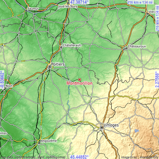 Topographic map of Montmorillon