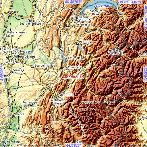 Topographic map of Montmélian