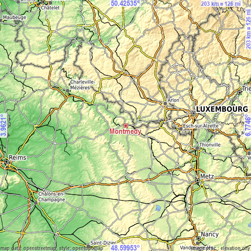 Topographic map of Montmédy