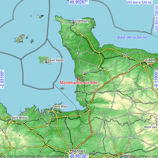 Topographic map of Montmartin-sur-Mer