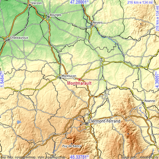 Topographic map of Montmarault